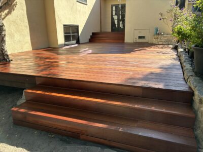 A Batu tropical hardwood deck with steps. A Batu tropical hardwood deck with steps.