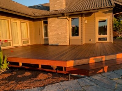 A close up of an ipe deck.