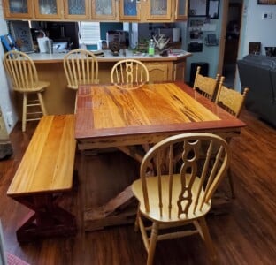 Tigerwood table and bench Tigerwood table and bench
