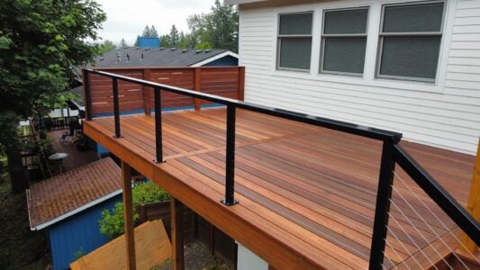 Batu deck built by AB Construction LLC with DW Construction LLC Batu deck with aluminum railing.