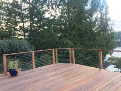 Ipe decking install on Mason Lake, Wa with batu railing and fascia boards. Ipe decking install on Mason Lake, Wa with batu railing and fascia boards.
