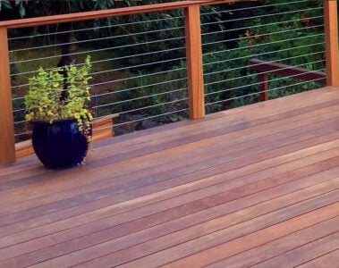 hardwood deck with plant pot